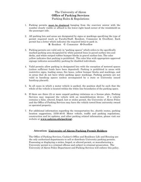 SUBJECT: Permit Parking Rules and Regulations  .